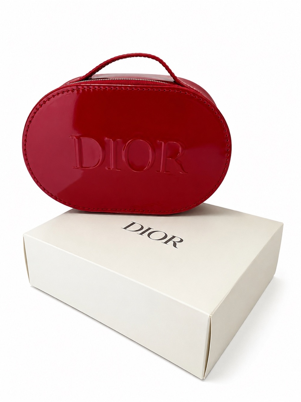 Dior Red Patent Leather Oval Vanity Bag